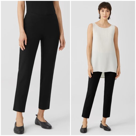 EILEEN FISHER System Washable Stretch Crepe Slim Ankle Pant Black size M - Picture 1 of 12